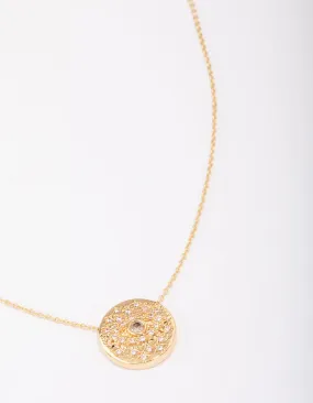 Gold Plated Cubic Zirconia Coin Evil Eye Pendant Necklace