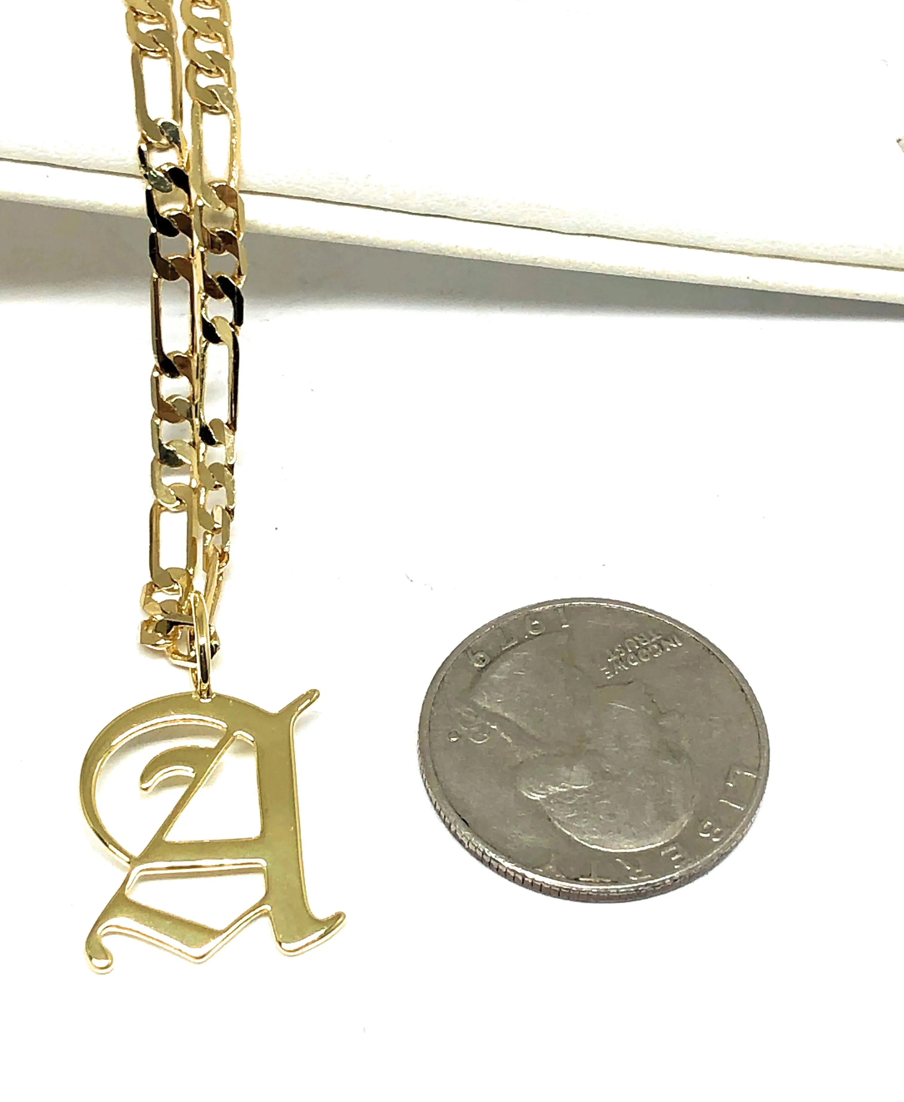 Gold Plated CUSTOMIZED OLD ENGLISH Letter Pendant With Figaro Chain 24 4mm