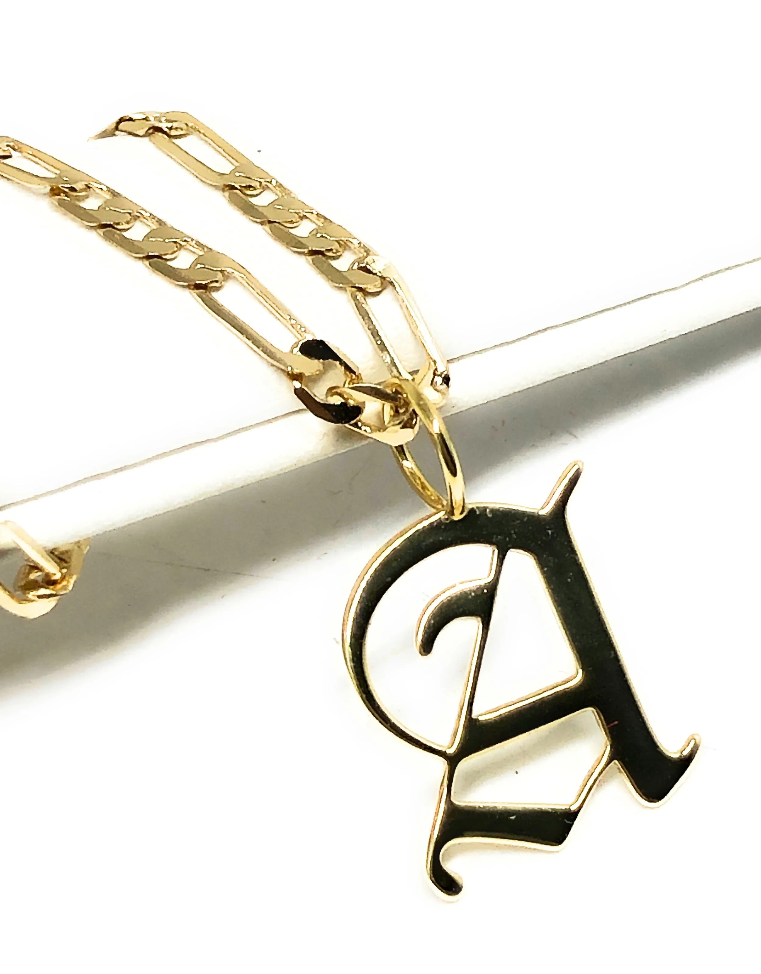 Gold Plated CUSTOMIZED OLD ENGLISH Letter Pendant With Figaro Chain 24 4mm