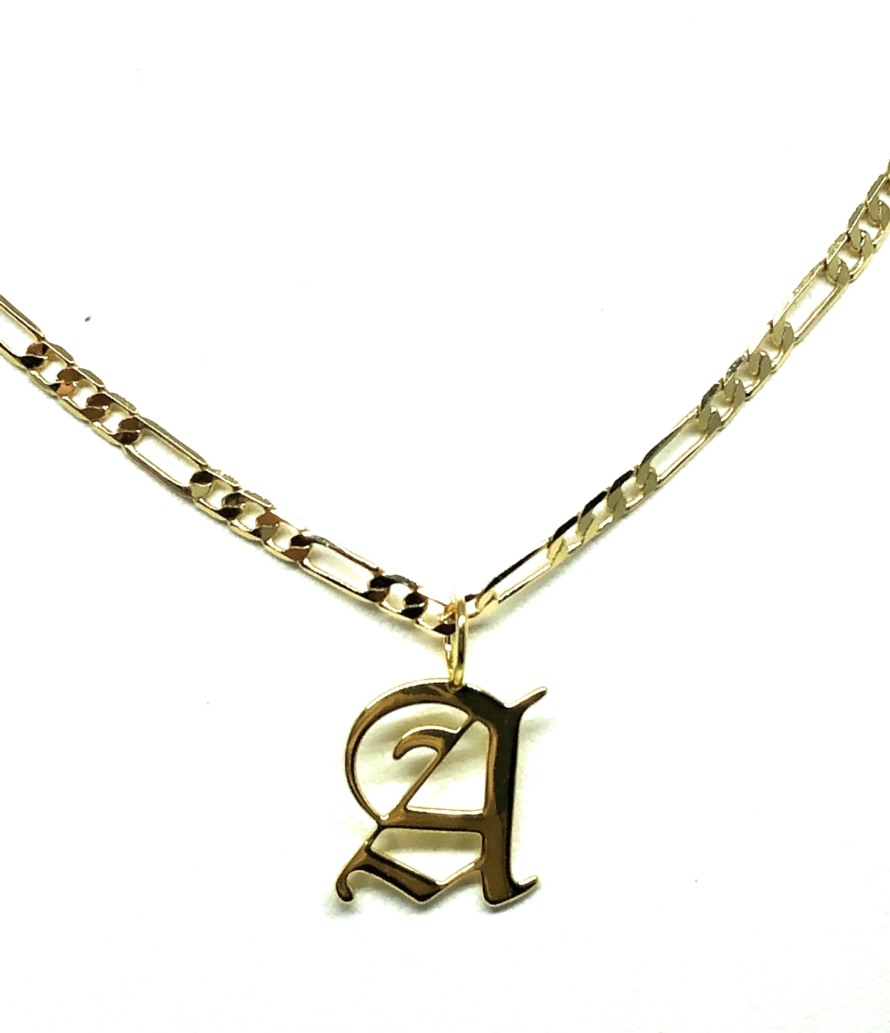 Gold Plated CUSTOMIZED OLD ENGLISH Letter Pendant With Figaro Chain 24 4mm