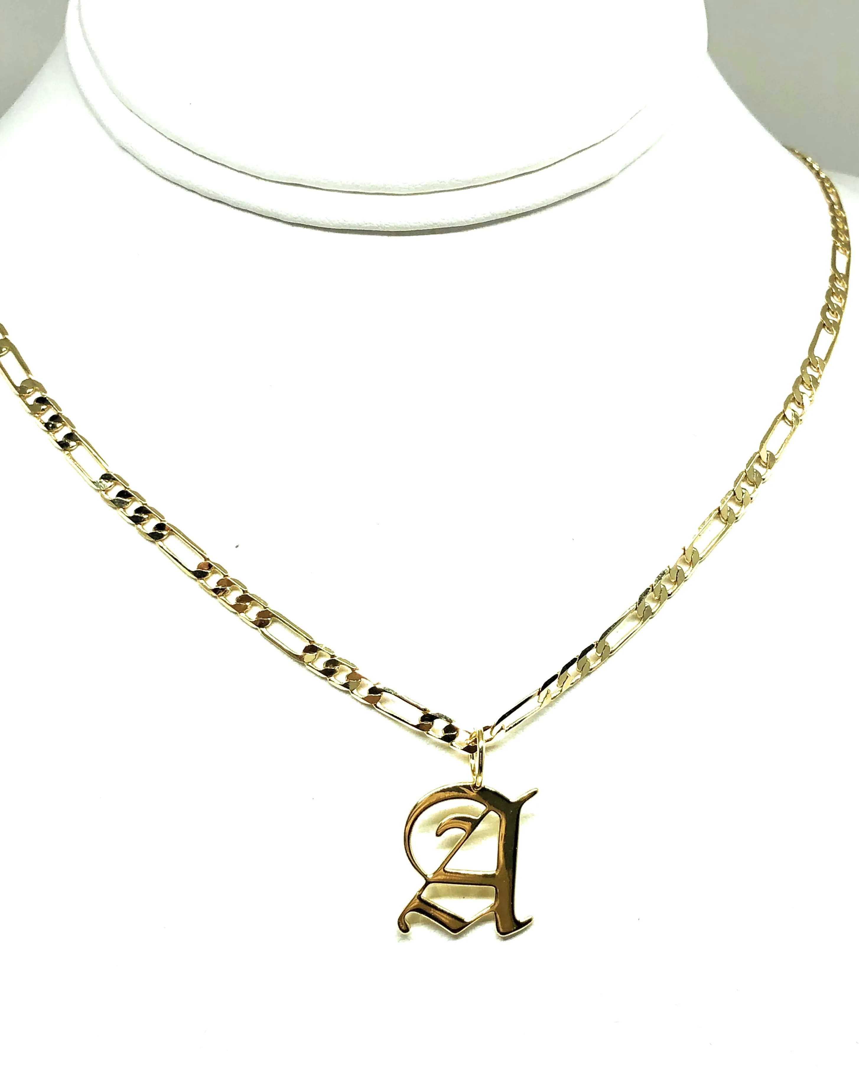 Gold Plated CUSTOMIZED OLD ENGLISH Letter Pendant With Figaro Chain 24 4mm