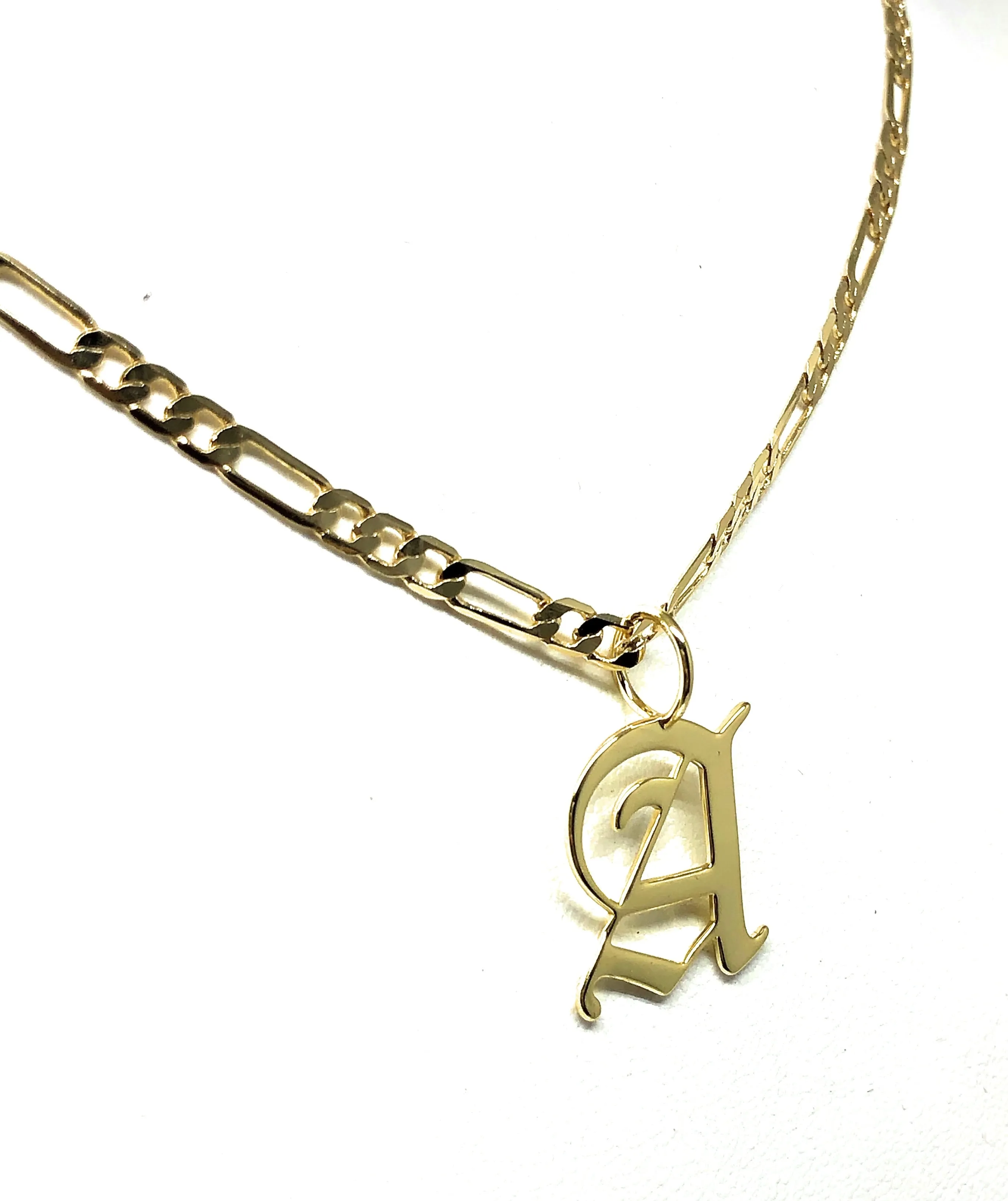 Gold Plated CUSTOMIZED OLD ENGLISH Letter Pendant With Figaro Chain 24 4mm