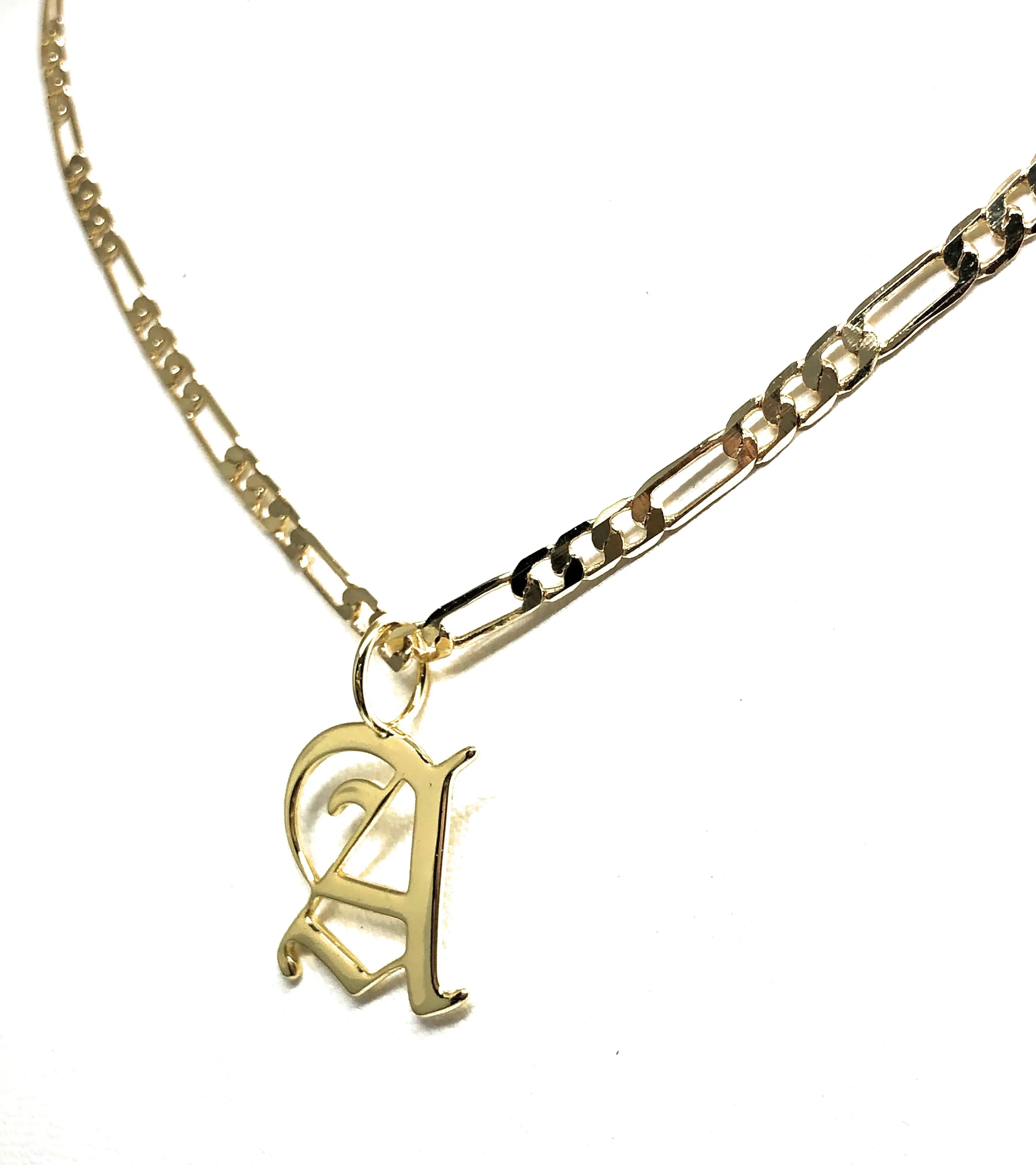 Gold Plated CUSTOMIZED OLD ENGLISH Letter Pendant With Figaro Chain 24 4mm