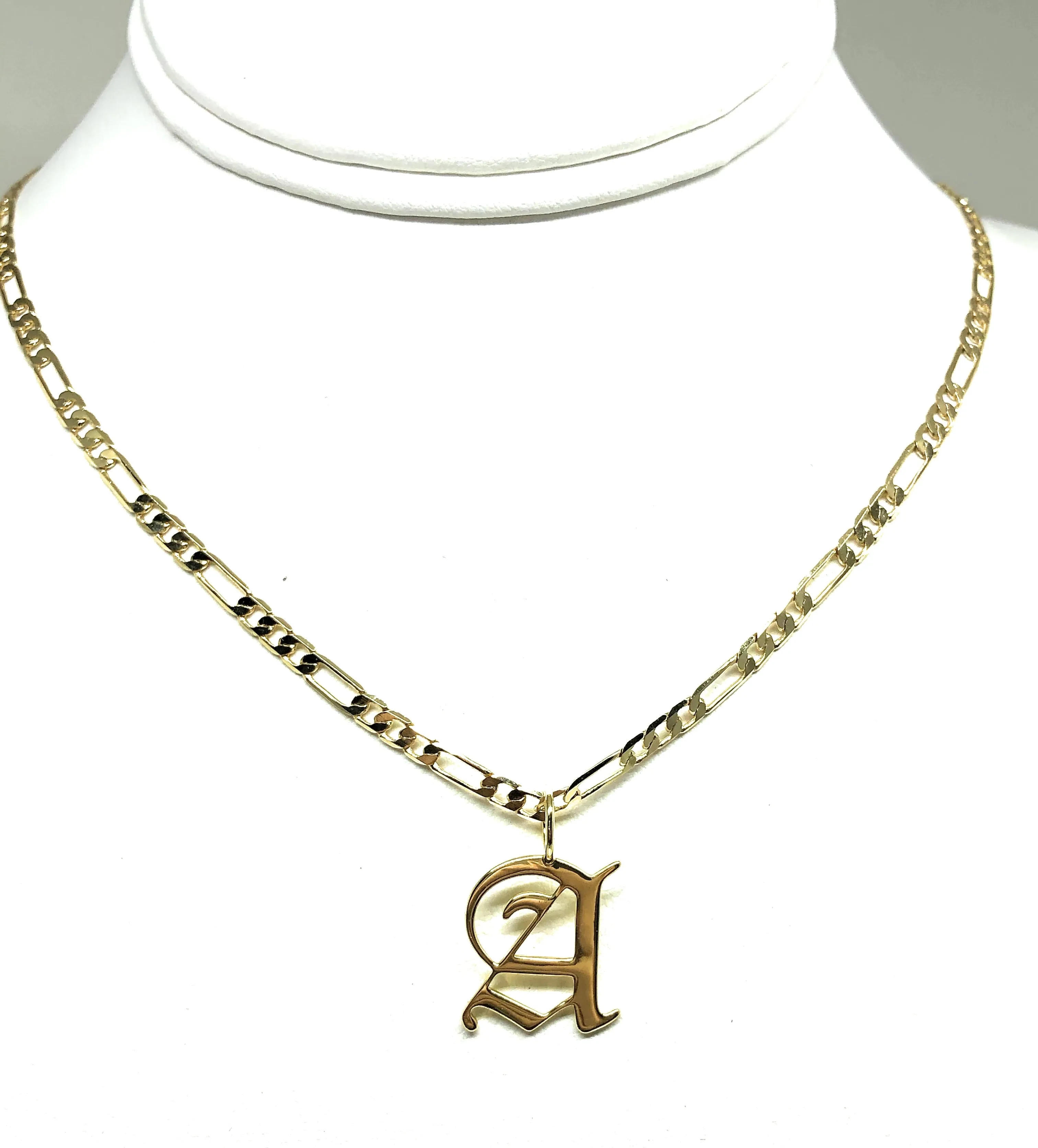 Gold Plated CUSTOMIZED OLD ENGLISH Letter Pendant With Figaro Chain 24 4mm