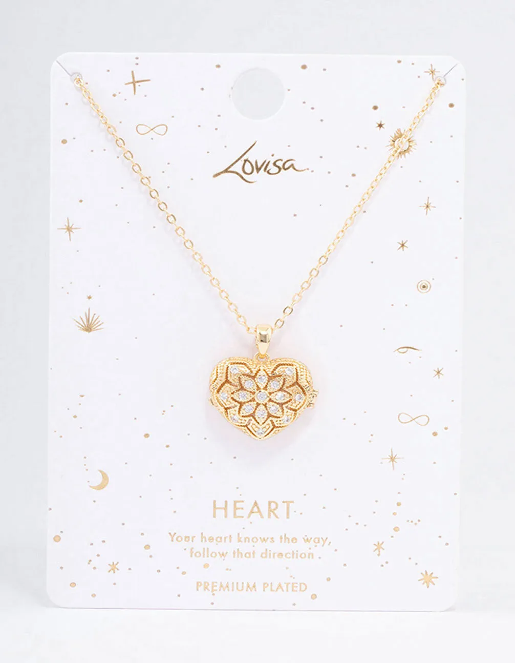 Gold Plated Elaborate Puffy Heart Locket Pendant Necklace