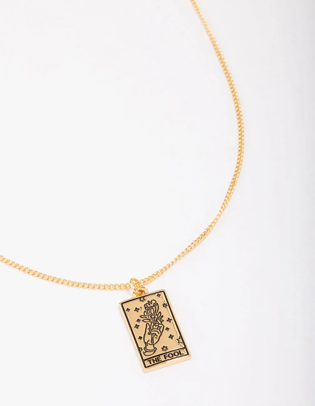 Gold Plated Fool Tarot Card Pendant Necklace