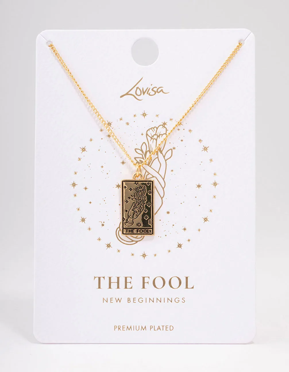 Gold Plated Fool Tarot Card Pendant Necklace