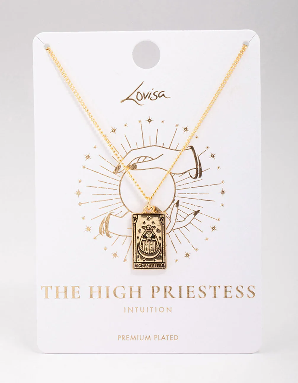 Gold Plated High Priestess Tarot Card Pendant Necklace