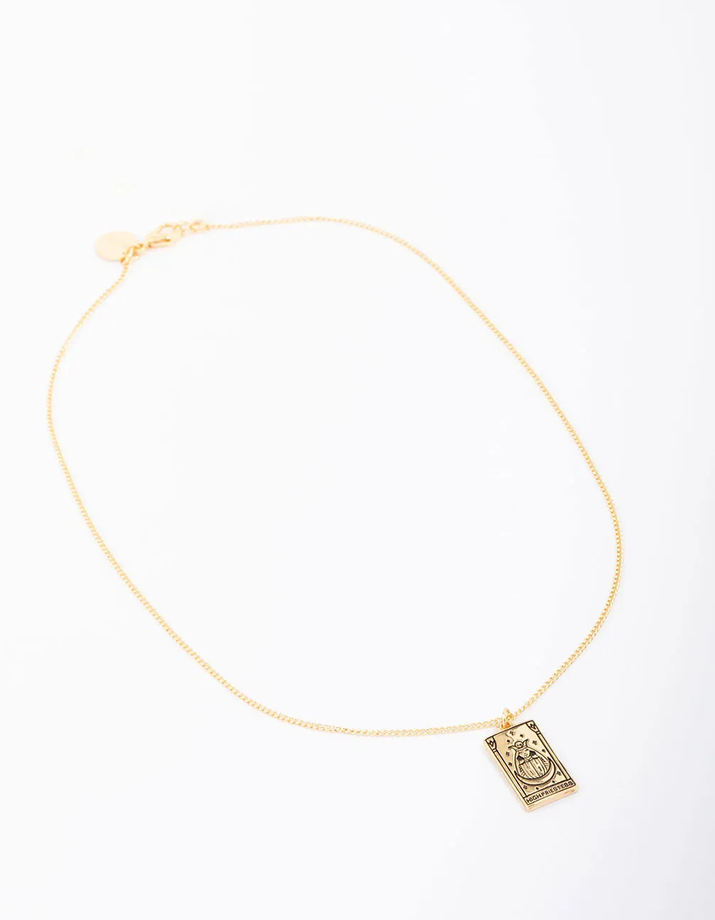 Gold Plated High Priestess Tarot Card Pendant Necklace