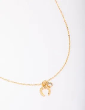 Gold Plated Horseshoe Cubic Zirconia Pendant Necklace