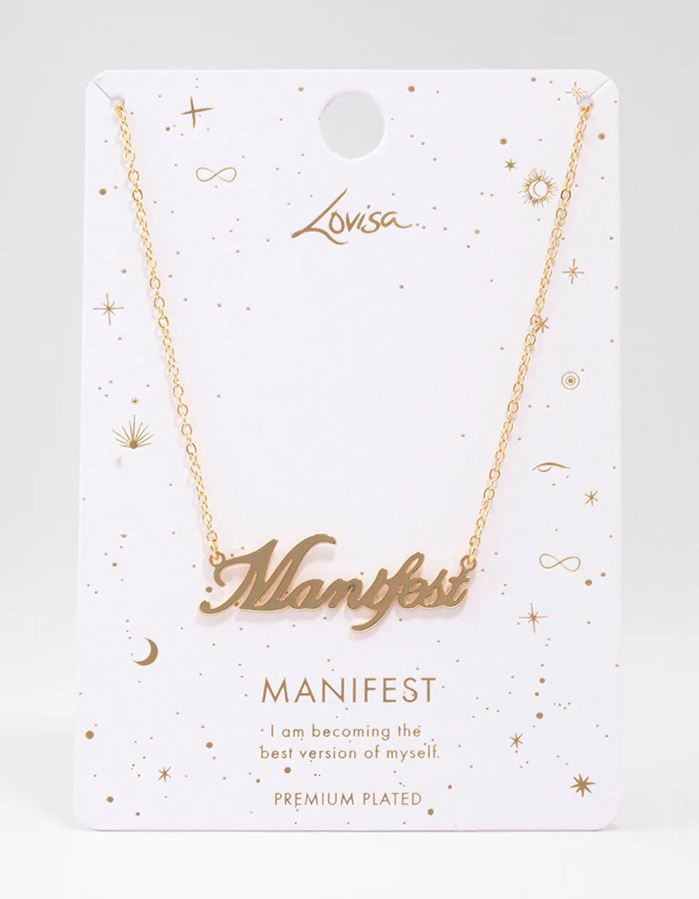 Gold Plated Manifest Script Necklace