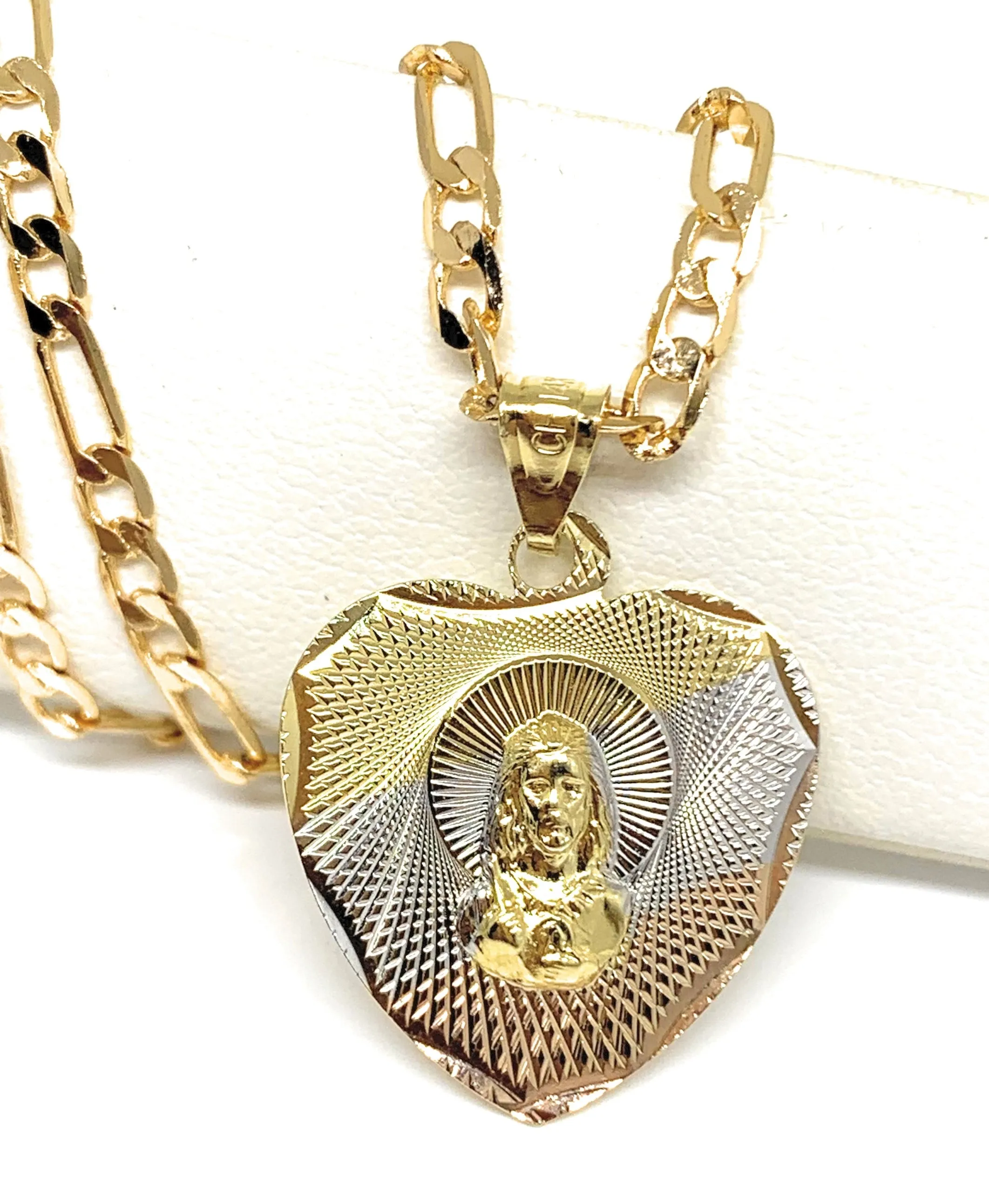 Gold Plated Saint Jude Pendant Laser Cut Pendant Necklace Figaro 24 San Judas Tadeo Medalla