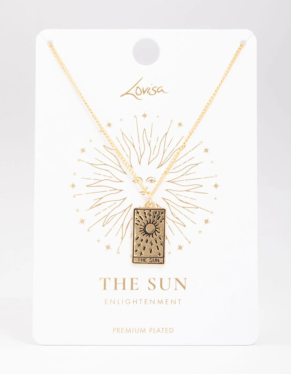 Gold Plated Sun Tarot Card Pendant Necklace