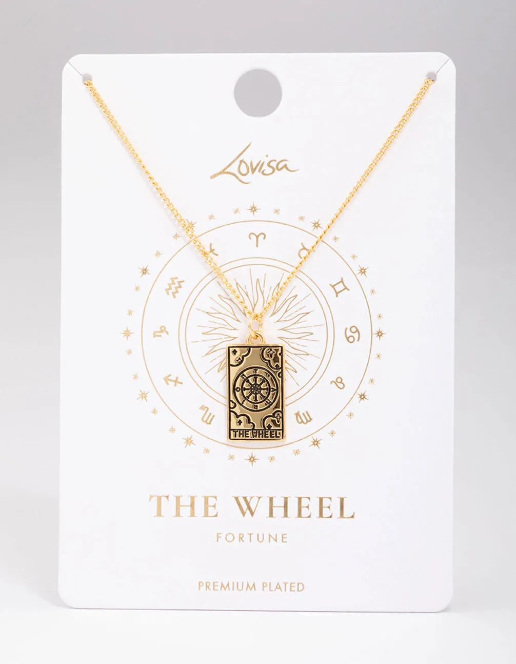 Gold Plated Wheel Tarot Card Pendant Necklace