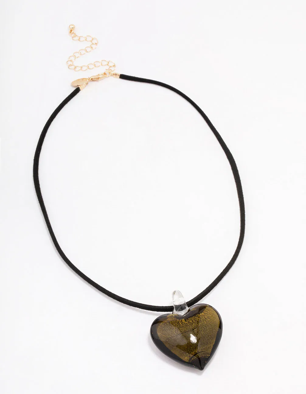 Gold Puffy Love Heart Cord Pendant Necklace