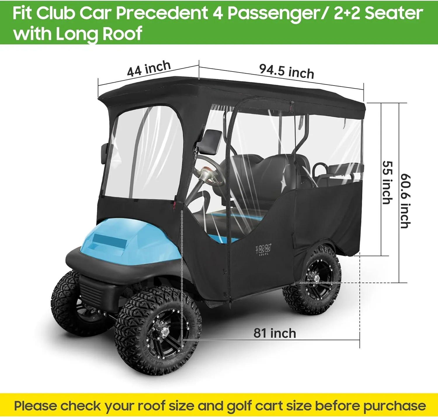 Golf Cart Enclosures for Club Car Precedent 4 Passenger & Extended Roof - 10L0L