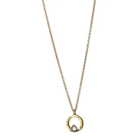 Hammered Open Circle Necklace with Single Inverted Diamond