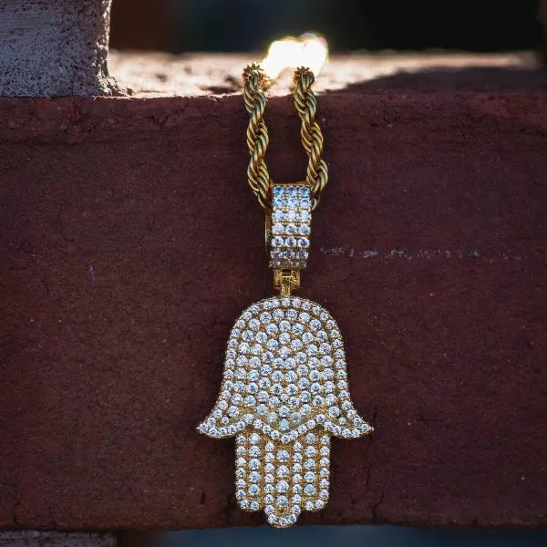 Hamsa Hand Necklace in Yellow Gold