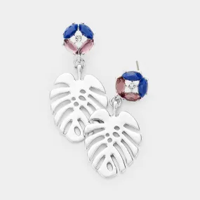 iLLASPARKZ Crystal Marquise Metal Tropical Leaf Dangle Earrings