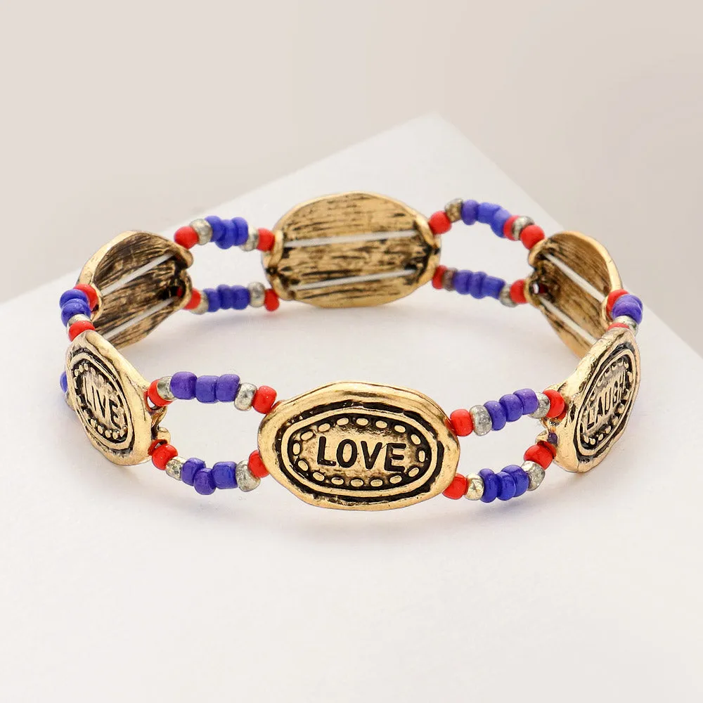 iLLASPARKZ LIVE LAUGH LOVE Message Pendant Accented Beads Stretch Bracelet