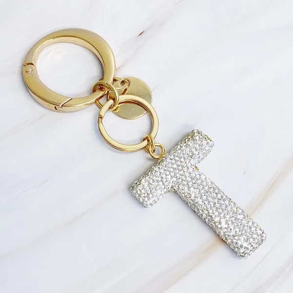 It Girl Glam Initial Key Chain - Crystal Clear