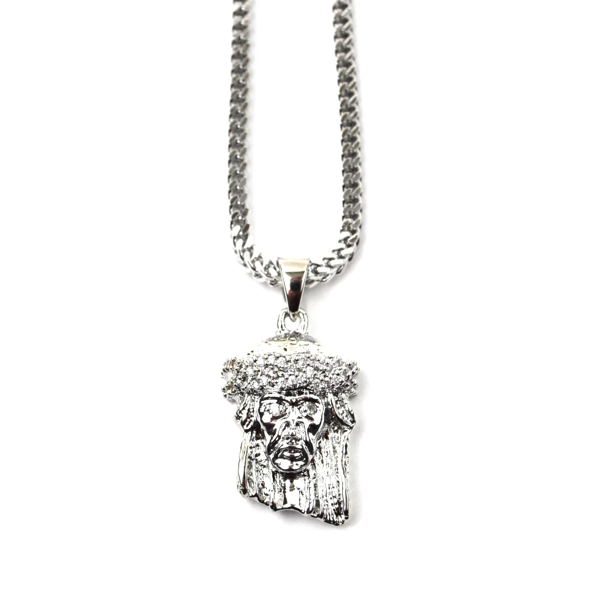 Jesus Piece Necklace Pendant & Franco Chain White Gold