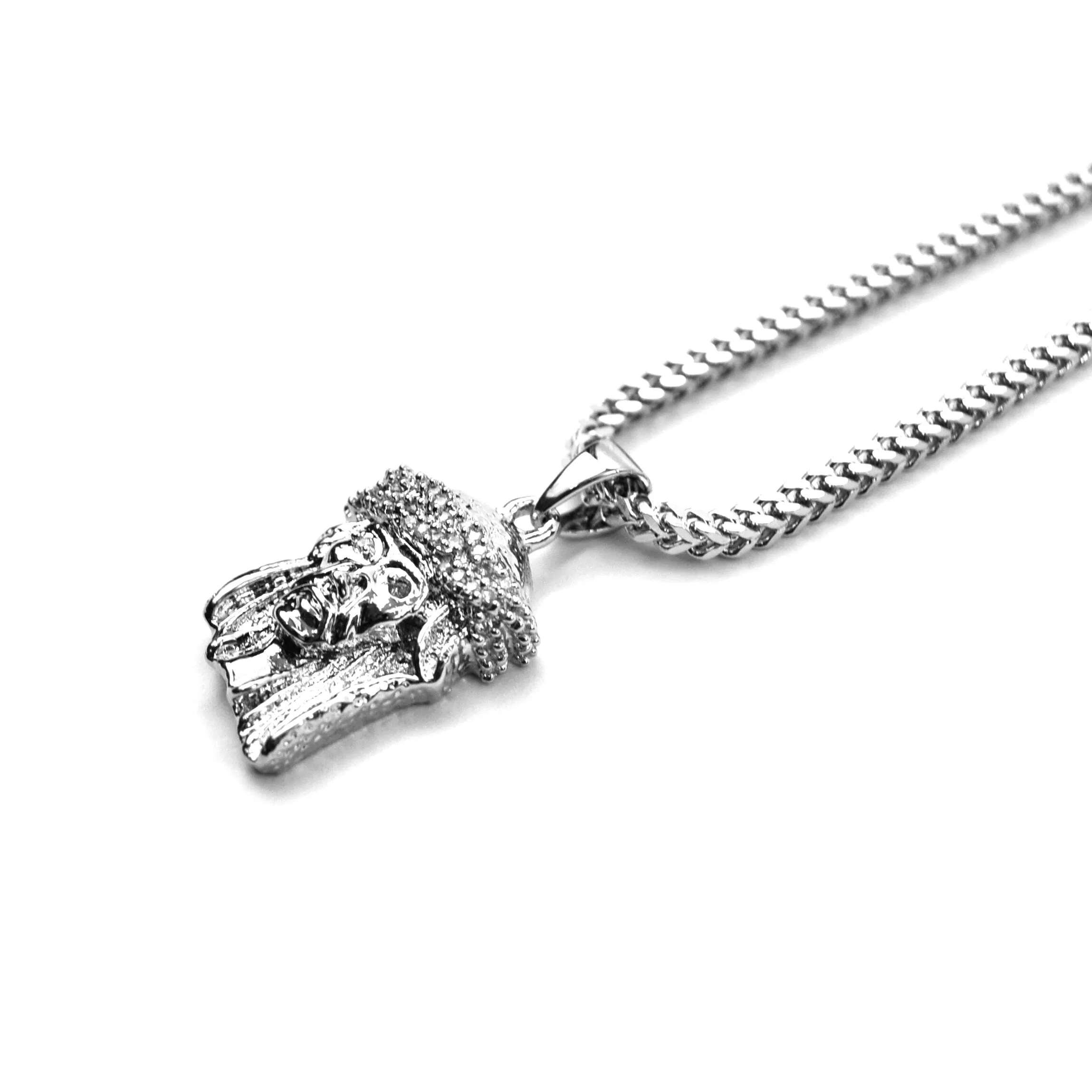 Jesus Piece Necklace Pendant & Franco Chain White Gold