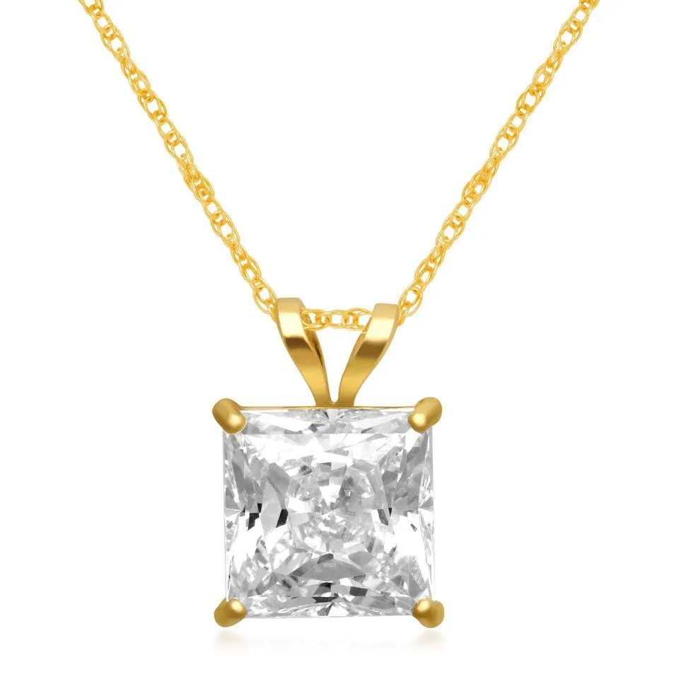 Jewelili 10K Yellow Gold With Cubic Zirconia Solitaire Pendant Necklace