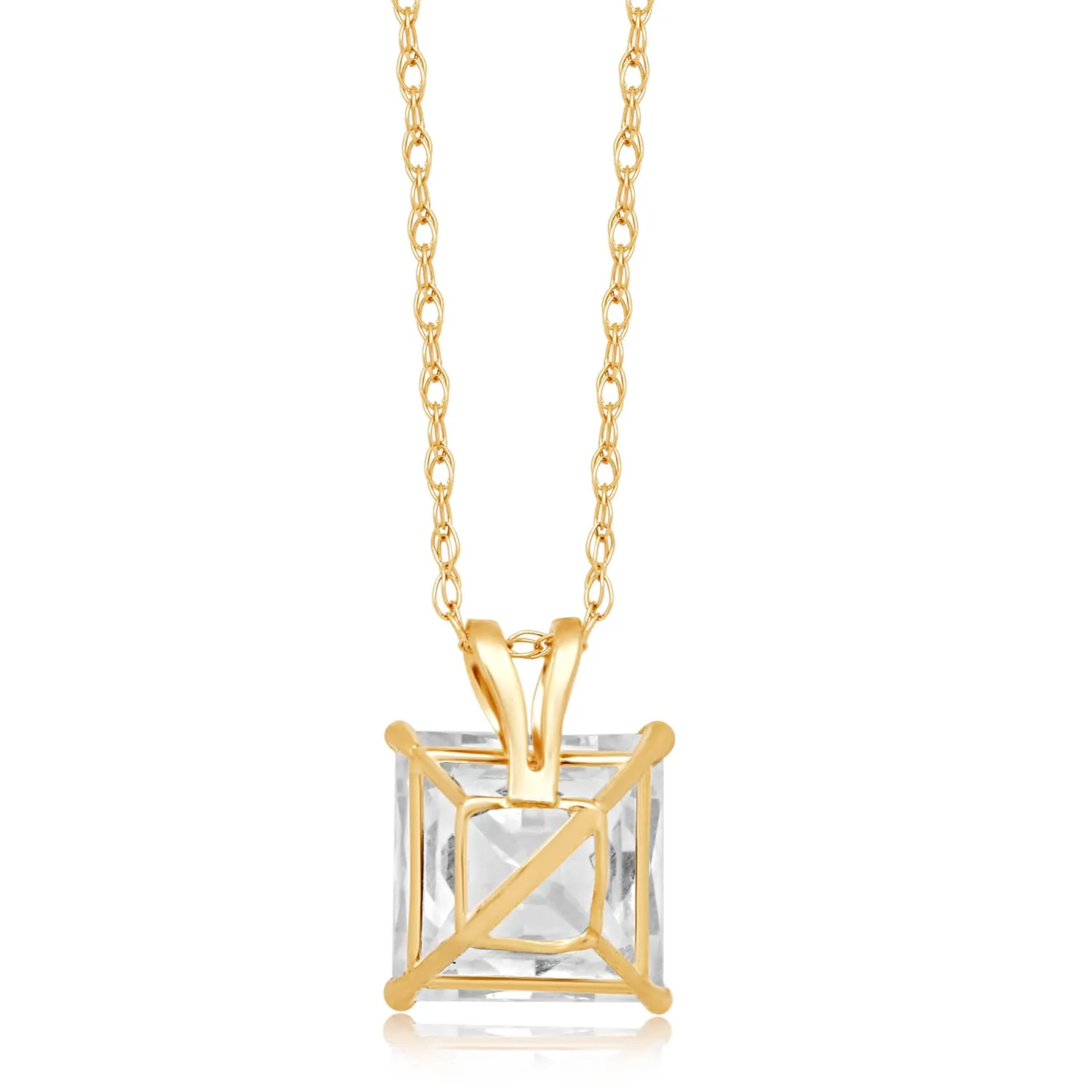 Jewelili 10K Yellow Gold With Cubic Zirconia Solitaire Pendant Necklace