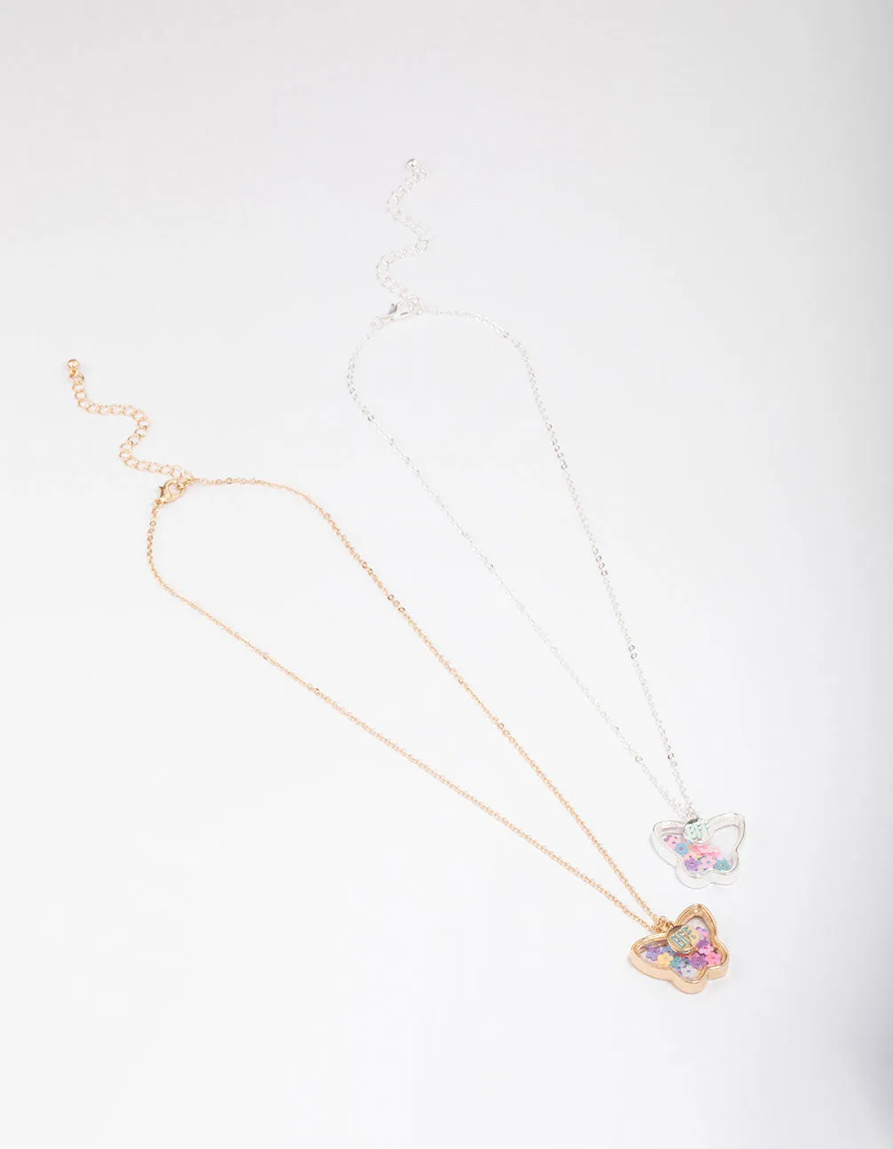 Kids Gold & Silver Butterfly Shaker Pendant Necklace Pack