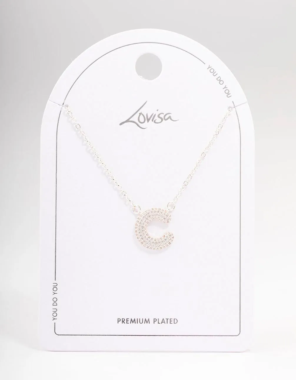 Letter C Silver Plated Pave Pendant Initial Necklace