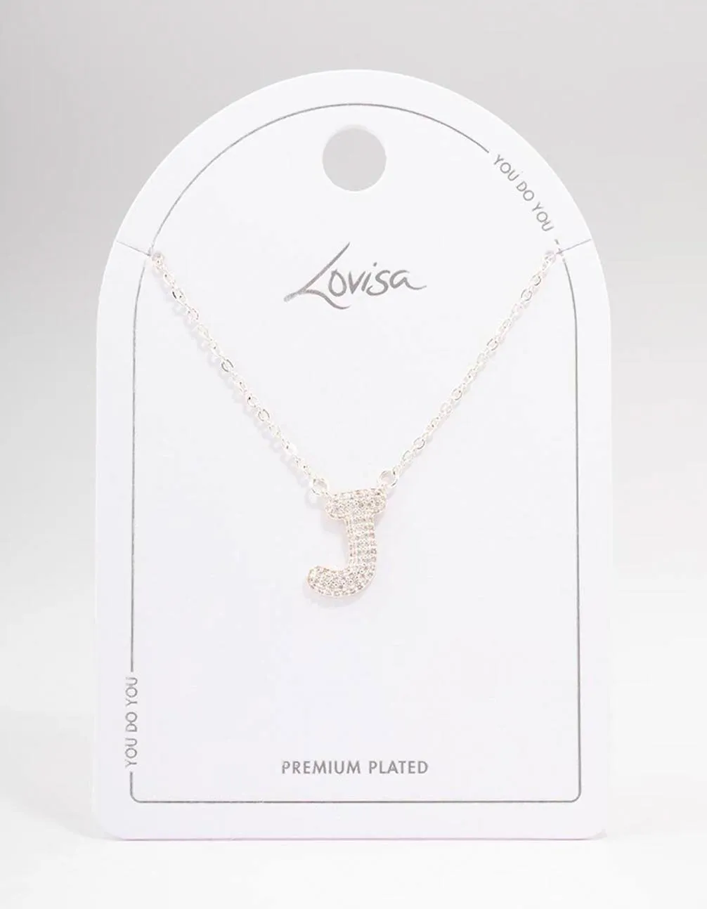 Letter J Silver Plated Pave Pendant Initial Necklace