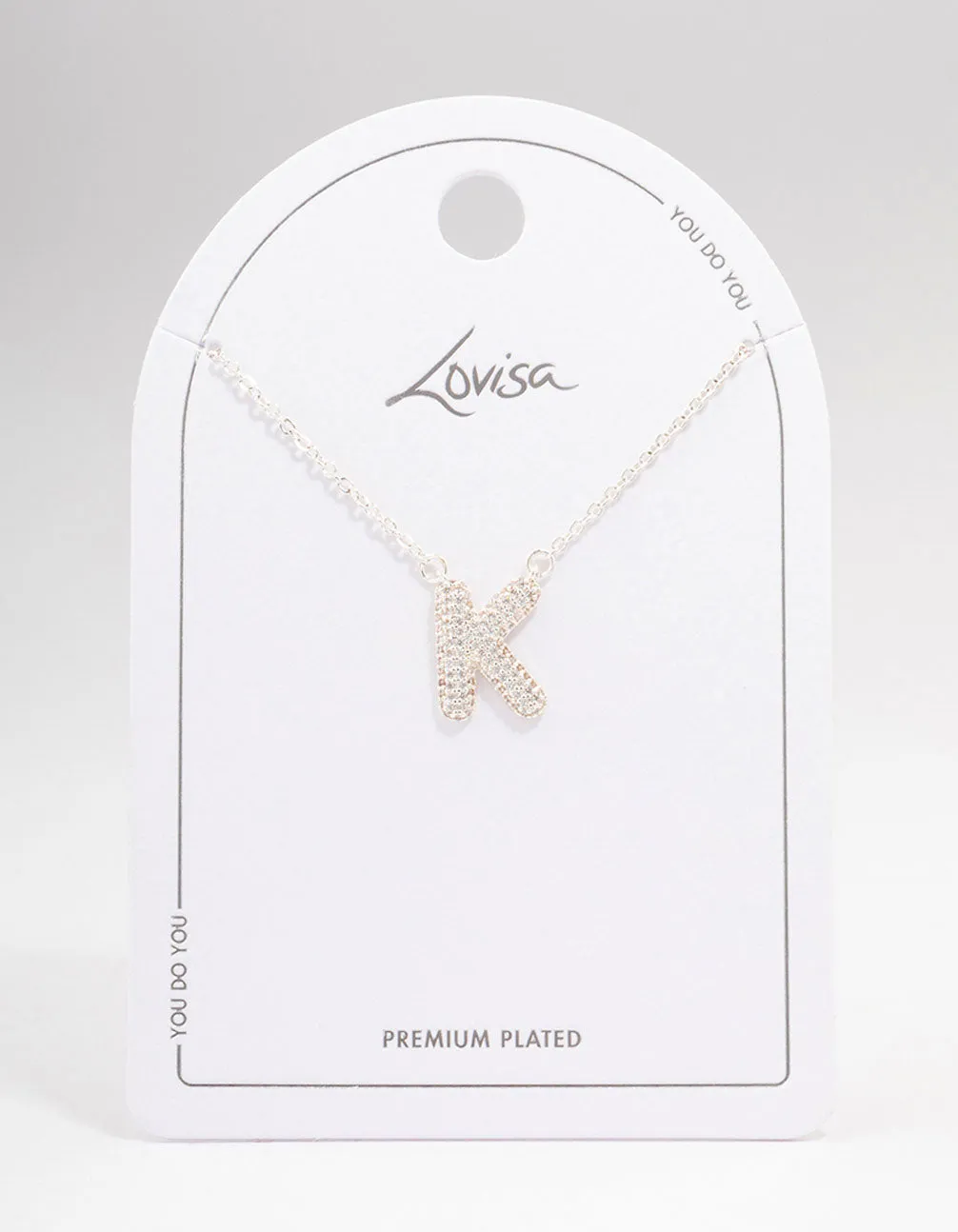 Letter K Silver Plated Pave Pendant Initial Necklace