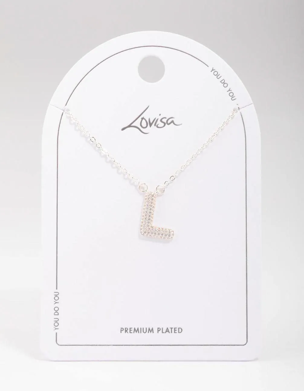 Letter L Silver Plated Pave Pendant Initial Necklace