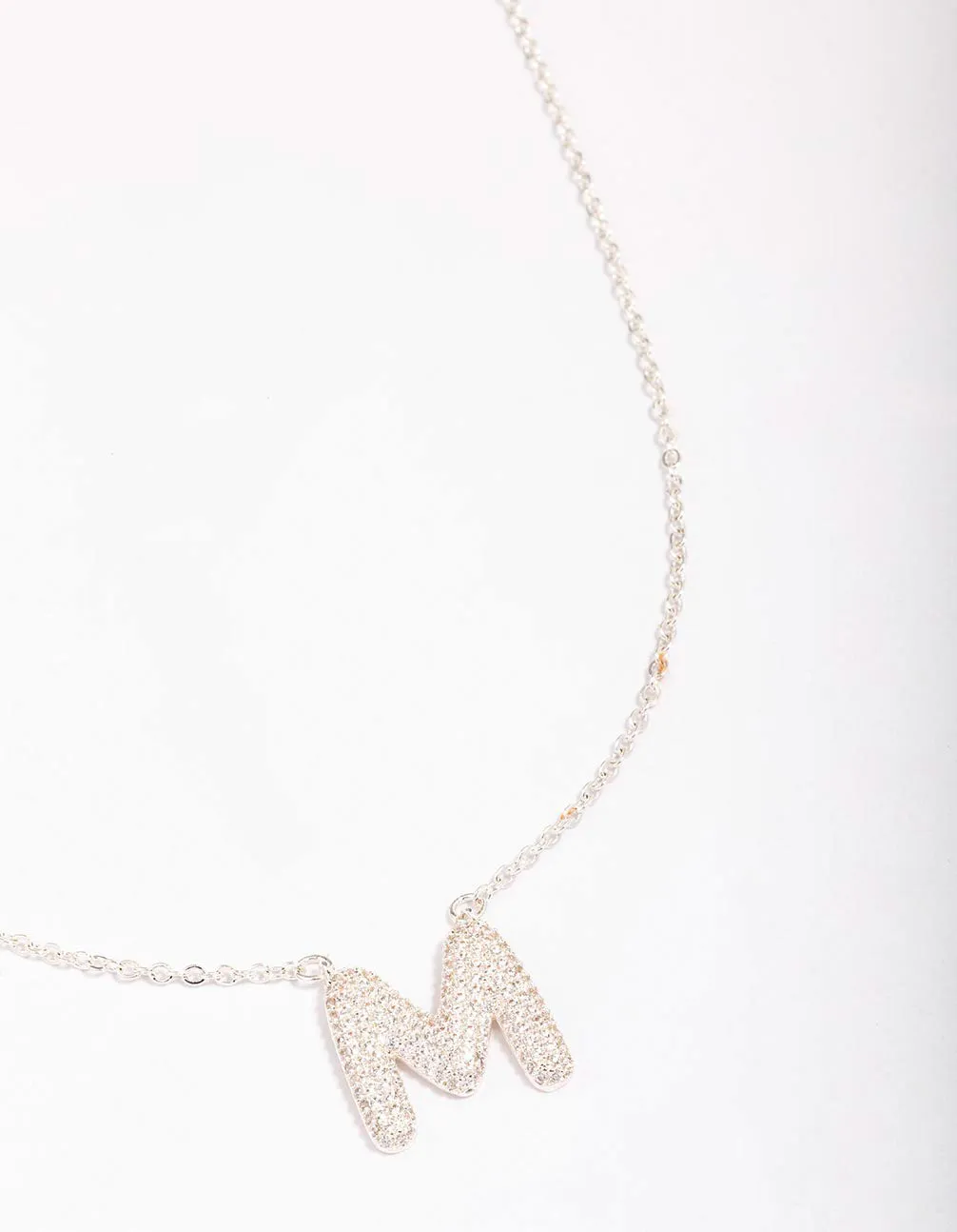 Letter M Silver Plated Pave Pendant Initial Necklace