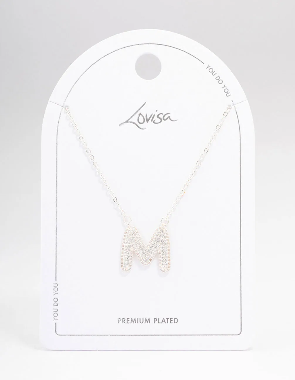 Letter M Silver Plated Pave Pendant Initial Necklace