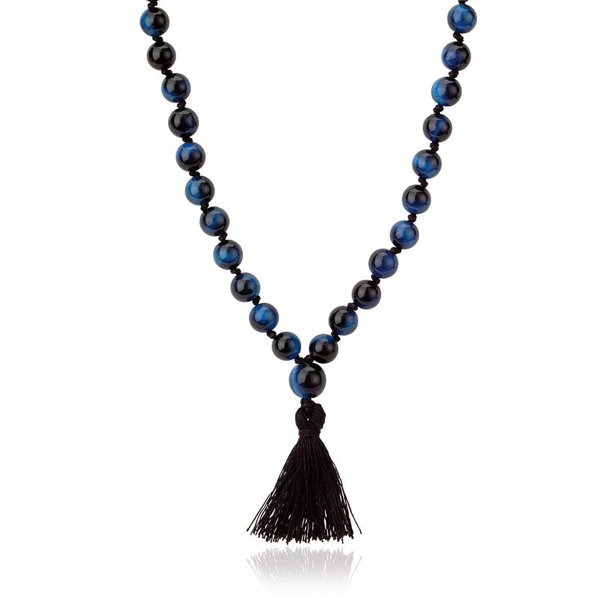 LH x JA Akasha Blue Tiger's Eye Mala Bead Tassel Necklace