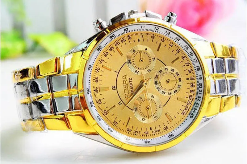 Luxury Men's Watch Roman Numerals Gold Watches Metal Analog Quartz Clock man relogio masculino