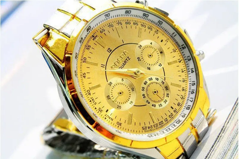 Luxury Men's Watch Roman Numerals Gold Watches Metal Analog Quartz Clock man relogio masculino