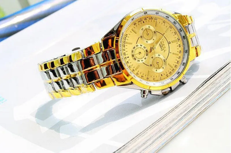 Luxury Men's Watch Roman Numerals Gold Watches Metal Analog Quartz Clock man relogio masculino