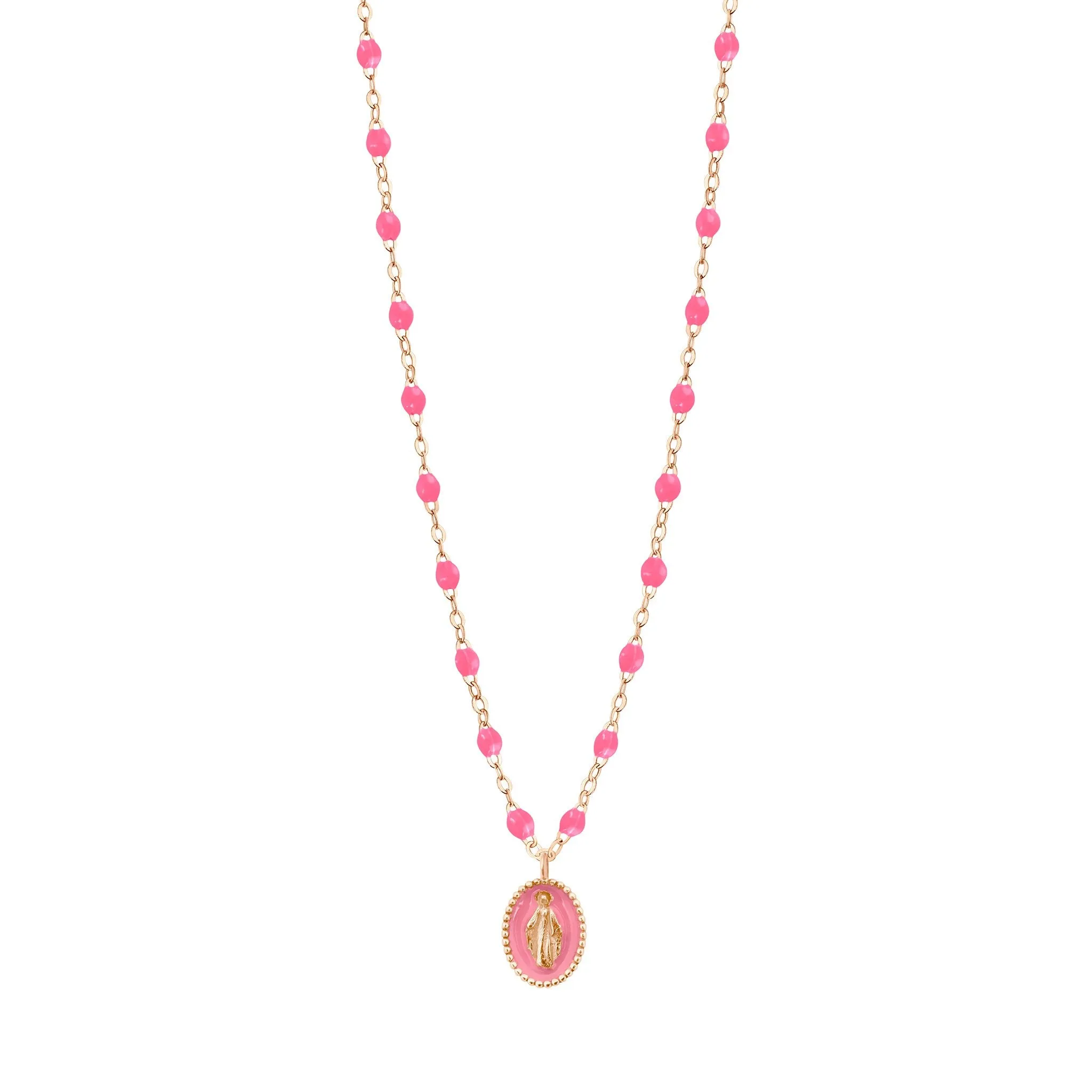 Madone resin charm Classic Gigi Pink necklace, Rose Gold, 16.5