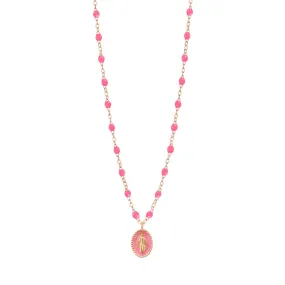 Madone resin charm Classic Gigi Pink necklace, Rose Gold, 16.5