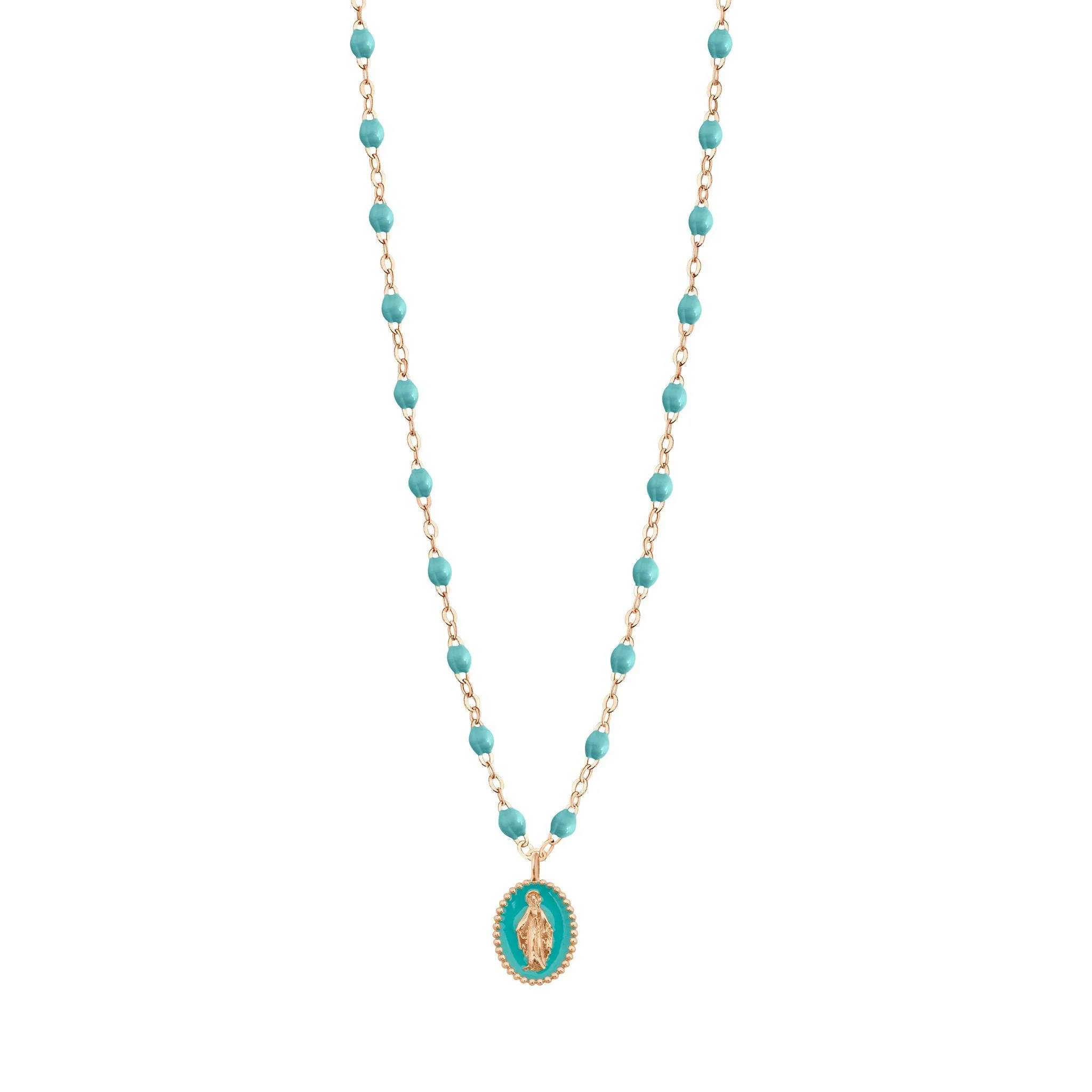 Madone resin charm Classic Gigi Turquoise Green necklace, Rose Gold, 16.5