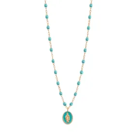 Madone resin charm Classic Gigi Turquoise Green necklace, Rose Gold, 16.5