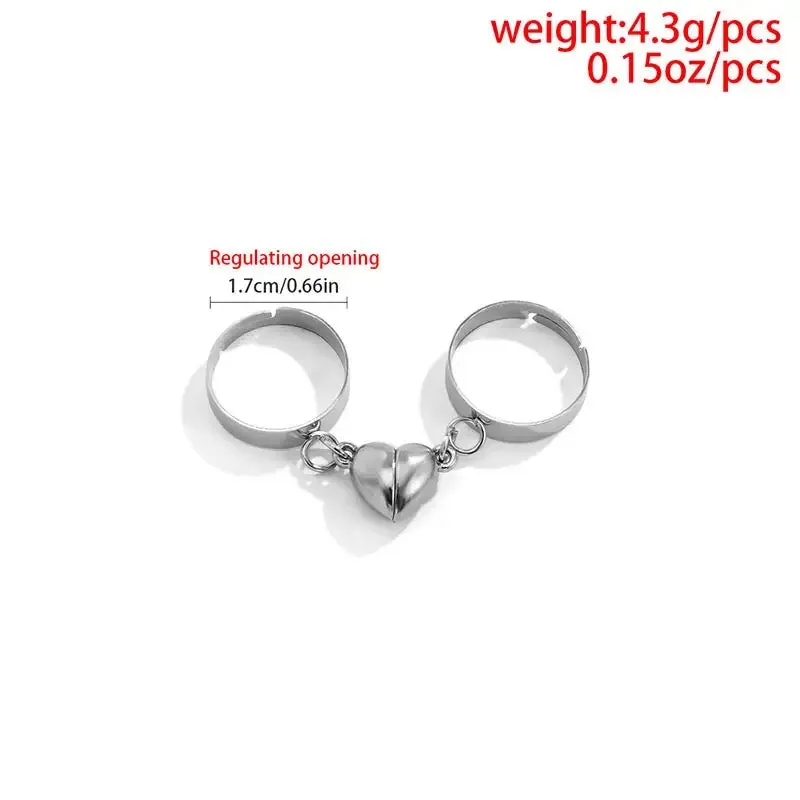 Magnetic Chain Couples Romantic Pair Ring Love Heart Pendant Opening Women Lovers Jewelry