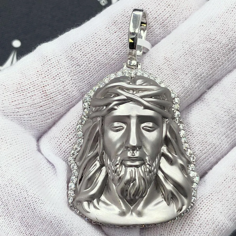 Matte Detailed Jesus Face VVS CZ Hip Hop Iced Out Pendant