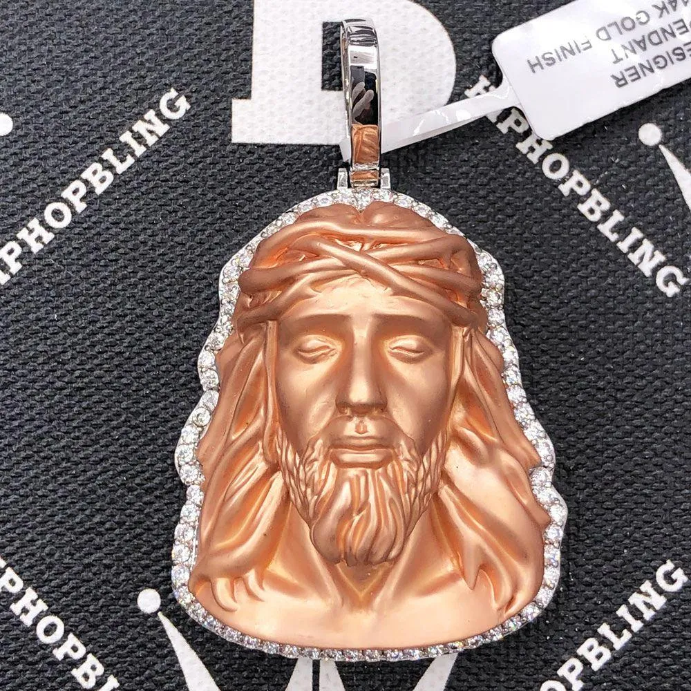 Matte Detailed Jesus Face VVS CZ Hip Hop Iced Out Pendant