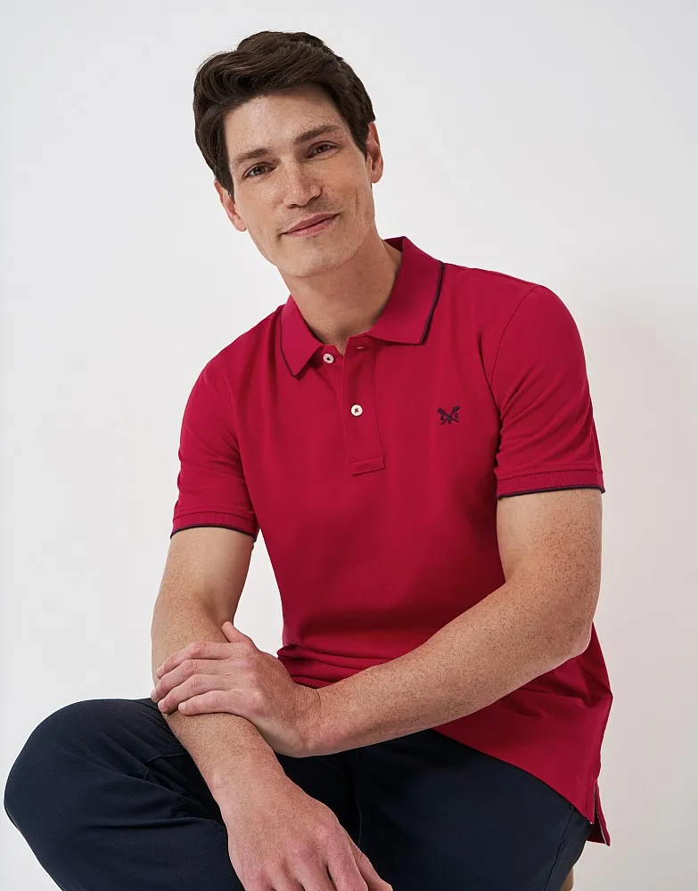 Men's Classic Piqué Cotton Tipped Polo Shirt in Red from Crew Clothing Company