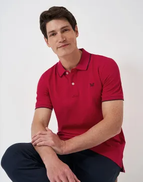 Men's Classic Piqué Cotton Tipped Polo Shirt in Red from Crew Clothing Company