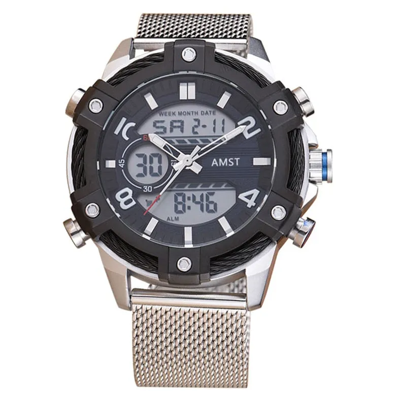 Men's Luxury Casual Golden Digital LED Military Quartz Dual Display Watches